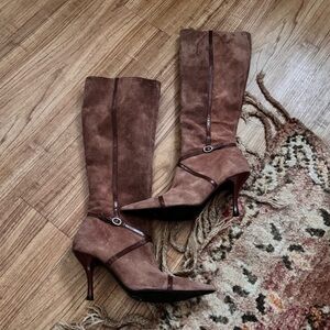 Vintage BCBG Knee High Heeled Suede Boots